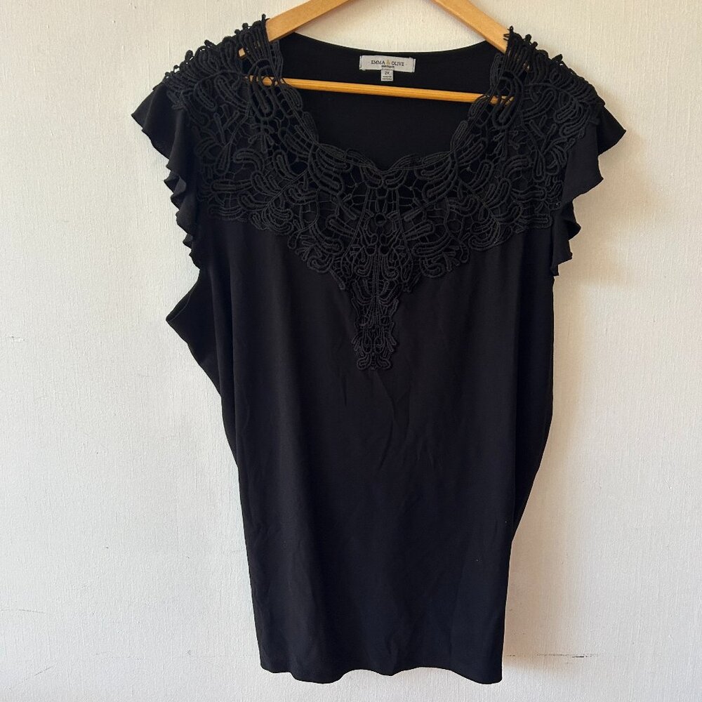 Emma and Olive Fairy Grunge Blouse Womens 2XL Black Lace Liquid Knit Knotted